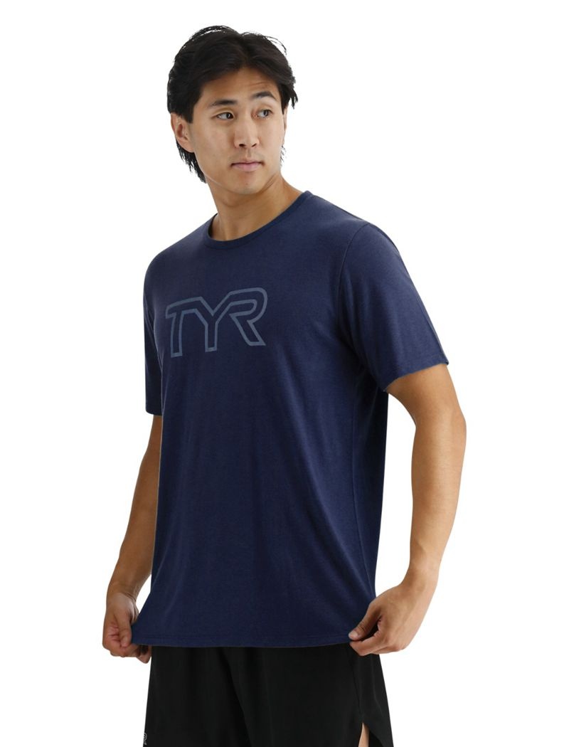 Navy Tyr Ultrasoft Big Logo Tri-blend Tech Men's T-Shirt | US-LRSO48792