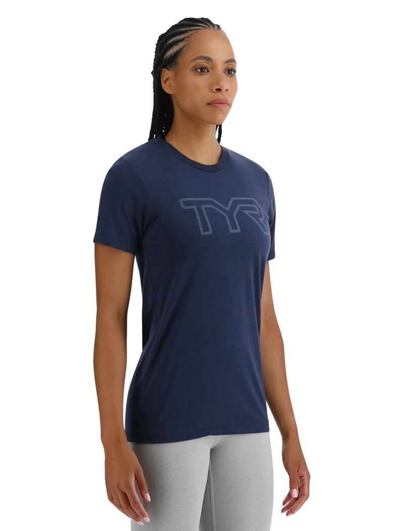 Navy Tyr Ultrasoft Big Logo Tri-blend Tech Women's T-Shirt | US-RATQ47082