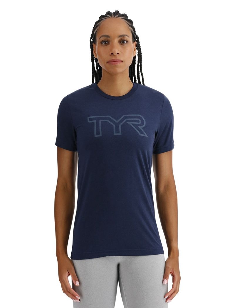 Navy Tyr Ultrasoft Big Logo Tri-blend Tech Women\'s T-Shirt | US-RATQ47082