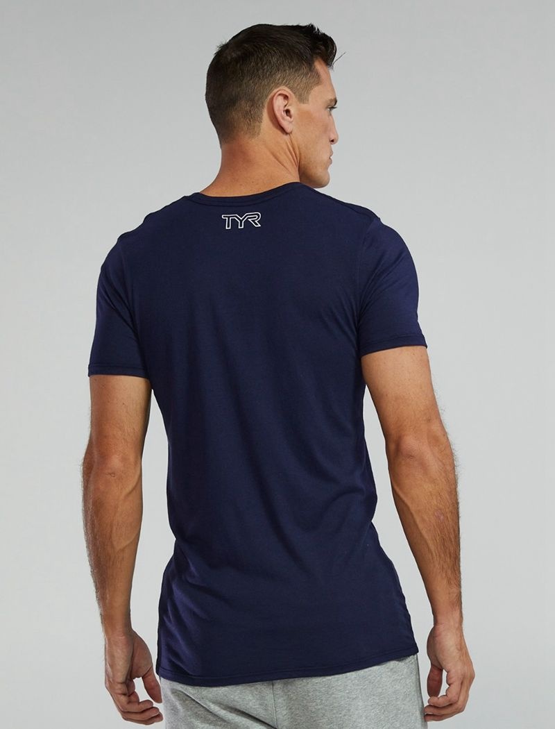 Navy Tyr Ultrasoft Lightweight Tri Blend Tech Men's T-Shirt | US-QEBR54061