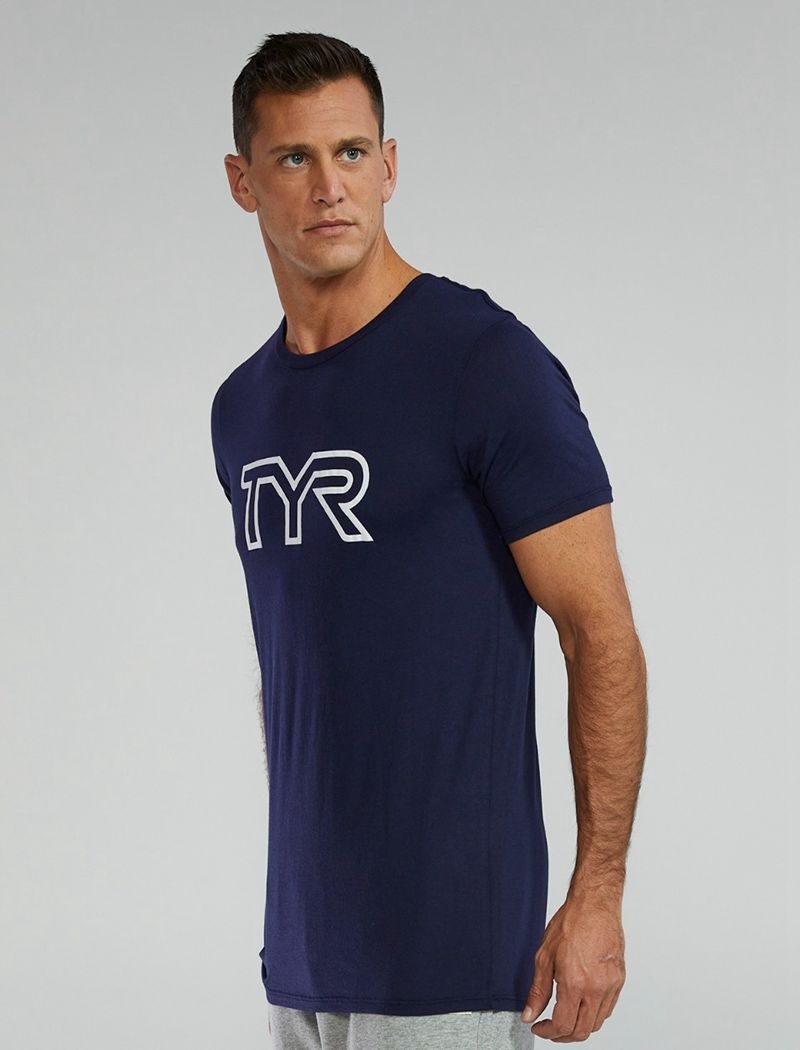 Navy Tyr Ultrasoft Lightweight Tri Blend Tech Men's T-Shirt | US-QEBR54061