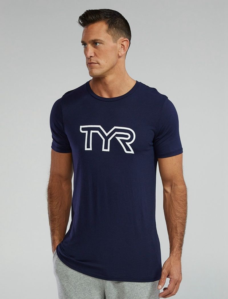 Navy Tyr Ultrasoft Lightweight Tri Blend Tech Men\'s T-Shirt | US-QEBR54061