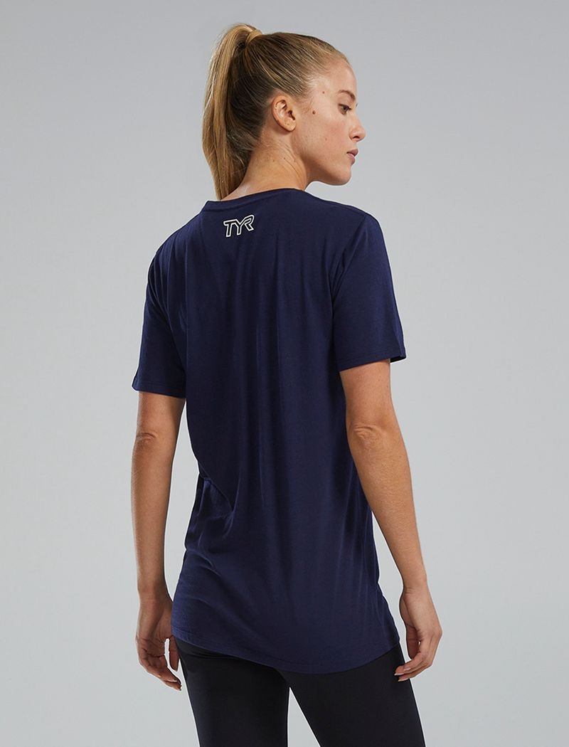 Navy Tyr Ultrasoft Lightweight Tri Blend Tech Women's T-Shirt | US-SQIY85436