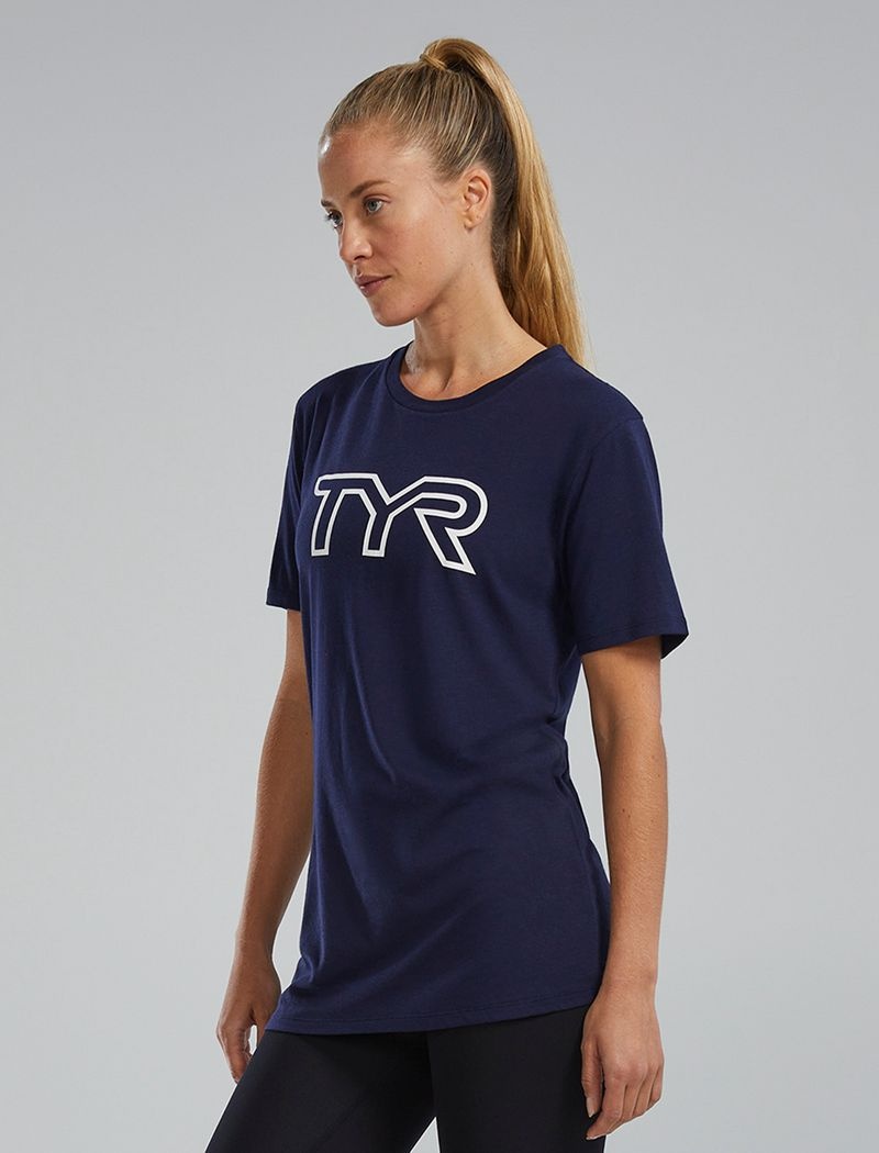 Navy Tyr Ultrasoft Lightweight Tri Blend Tech Women's T-Shirt | US-SQIY85436