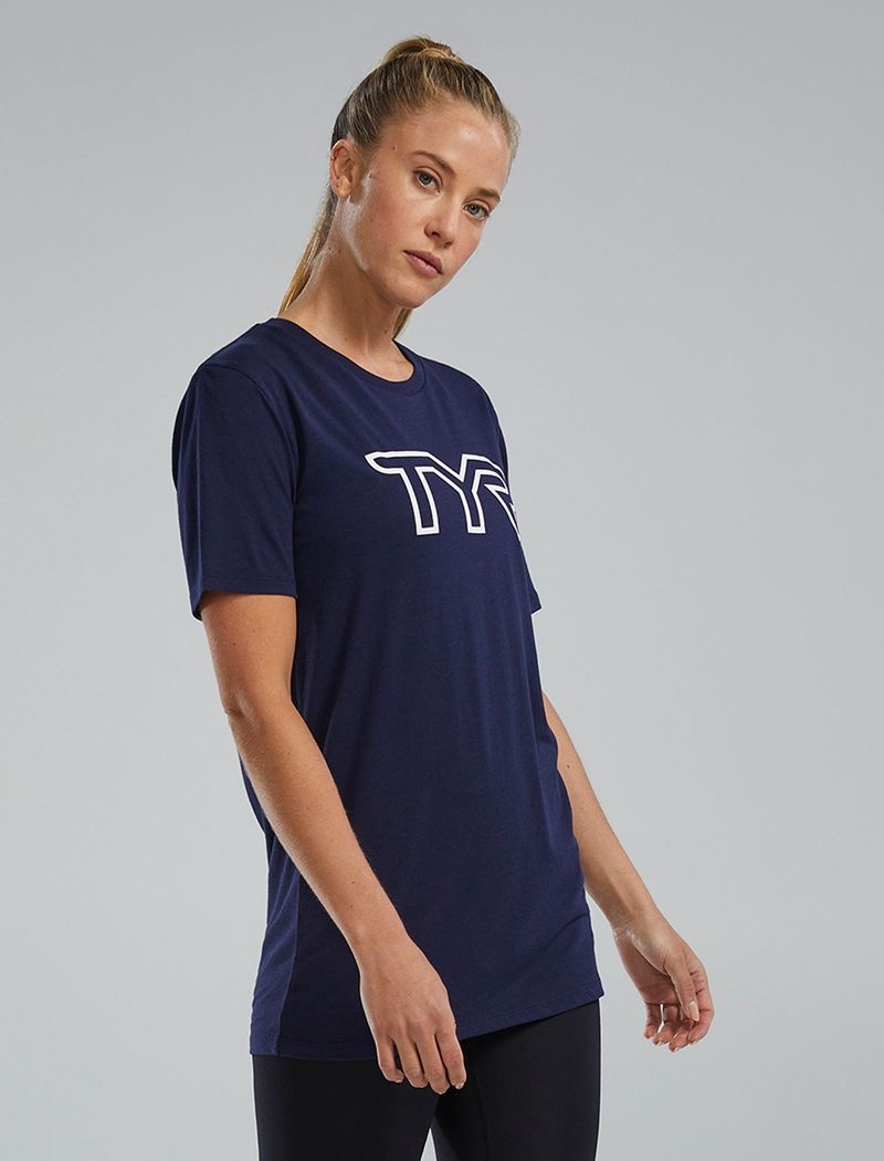 Navy Tyr Ultrasoft Lightweight Tri Blend Tech Women's T-Shirt | US-SQIY85436