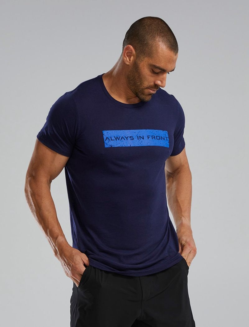 Navy Tyr Ultrasoft™ Short Sleeve Graphic Distressed Always In Front Men's T-Shirt | US-FNRL61450