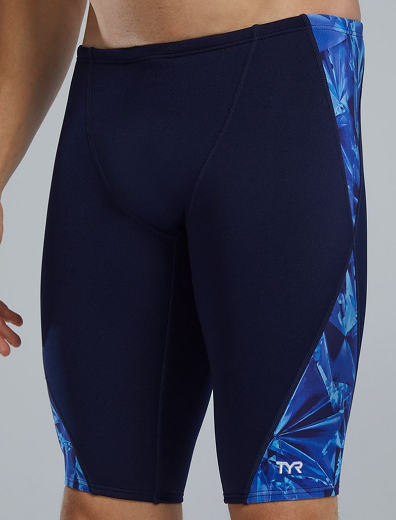 Navy / Blue Tyr Durafast Elite® Blade Splice Jammer Crystalized Men's Swimsuit | US-WVGO21953