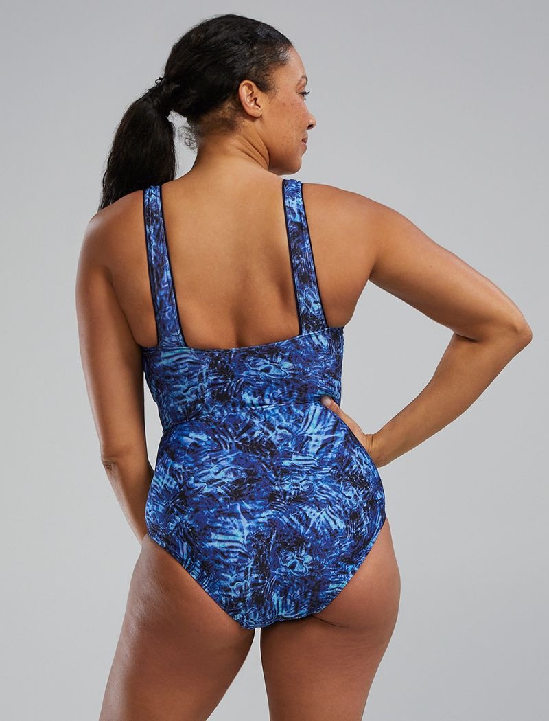 Navy / Blue Tyr Durafast Elite® Square Neck Controlfit Expression Women's One Piece Swimsuits | US-FXON58703