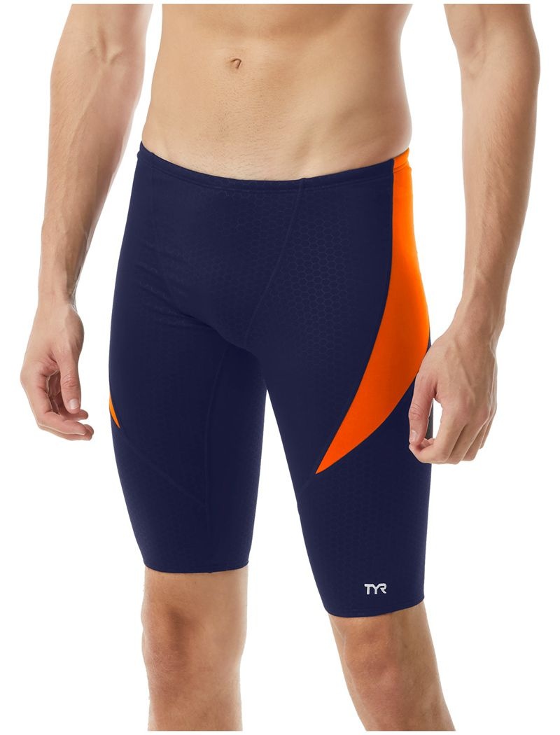 Navy / Orange Tyr Durafast Elite® Curve Splice Jammer Hexa Men\'s Swimsuit | US-SUFP84613