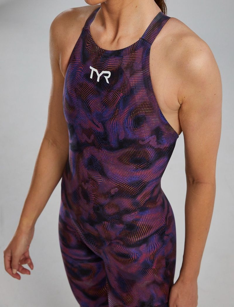 Navy / Purple Tyr Avictor™ 2.0. Closed Back Exolon Women's Swimsuit | US-OEUN31064