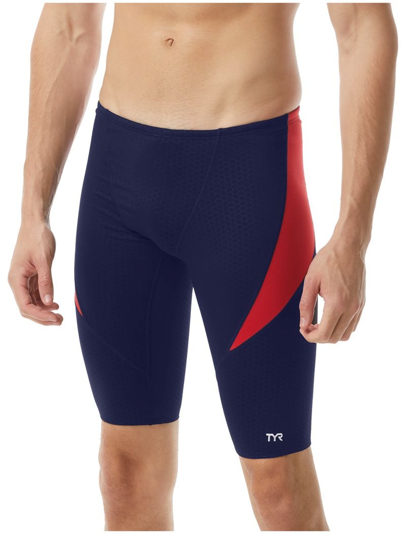 Navy / Red Tyr Durafast Elite® Curve Splice Jammer Hexa Men\'s Swimsuit | US-GIYJ36051