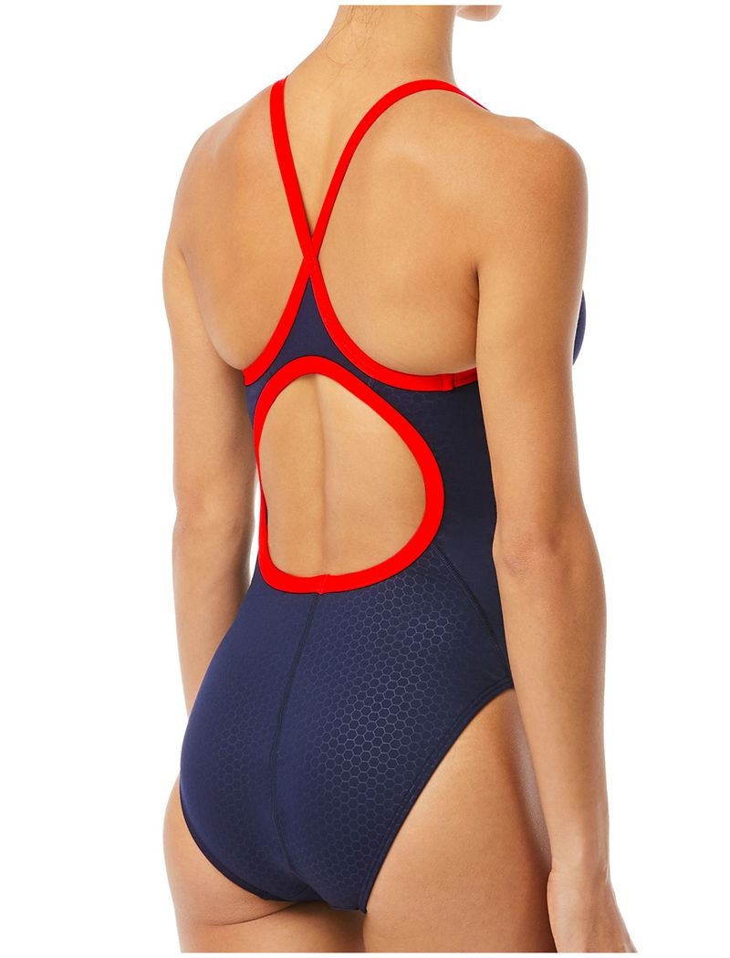 Navy / Red Tyr Durafast Elite® Diamondfit Hexa Women's Swimsuit | US-ZEXR14097