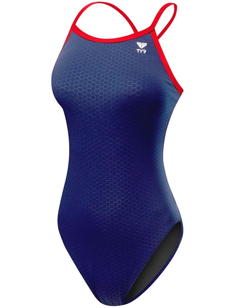 Navy / Red Tyr Durafast Elite® Diamondfit Hexa Women's Swimsuit | US-ZEXR14097