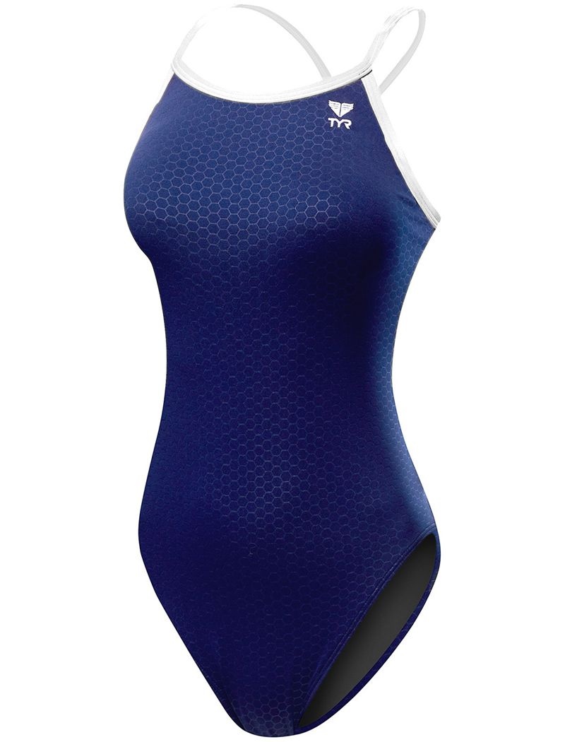 Navy / White Tyr Durafast Elite® Diamondfit Hexa Women's Swimsuit | US-ZIFO78935