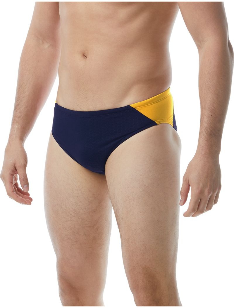 Navy / Yellow Tyr Durafast Elite® Blade Splice Hexa Men\'s Swimsuit | US-VTLR17289