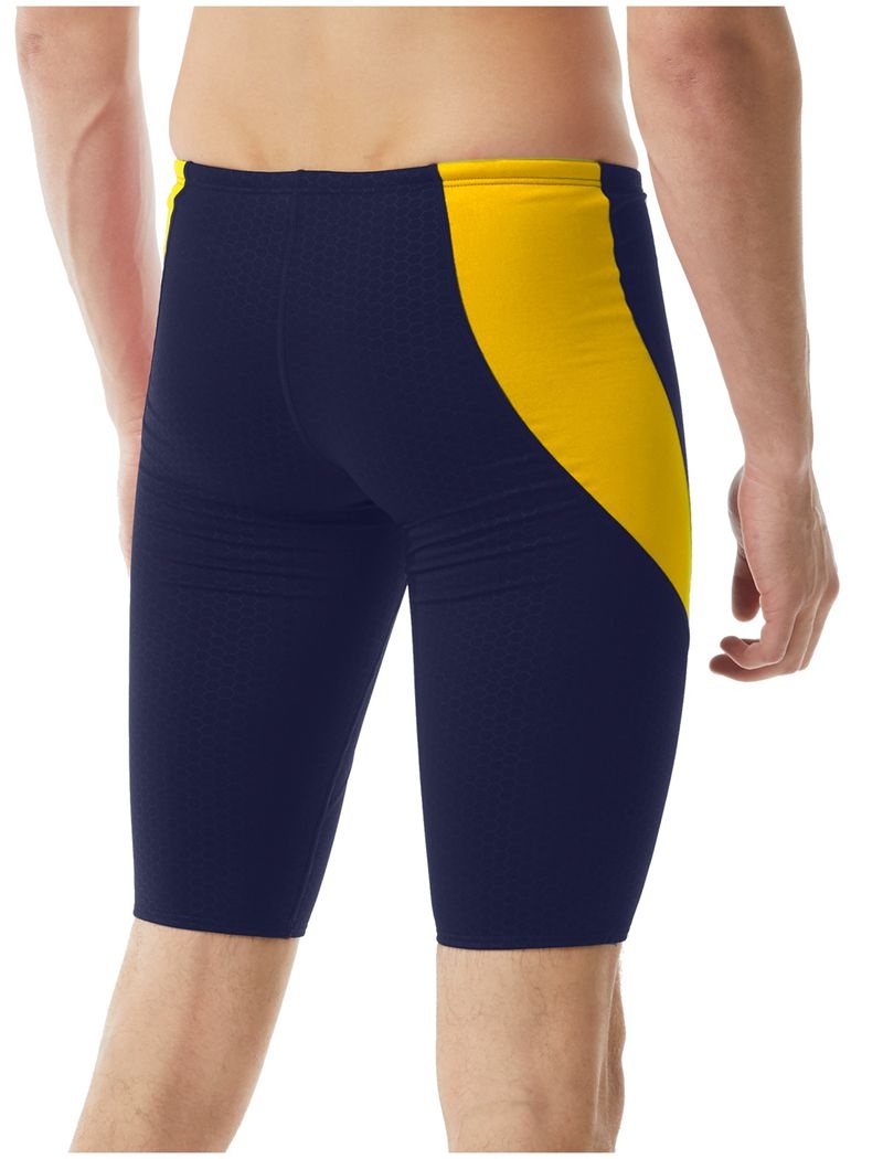 Navy / Yellow Tyr Durafast Elite® Curve Splice Jammer Hexa Men's Swimsuit | US-XQTM61357