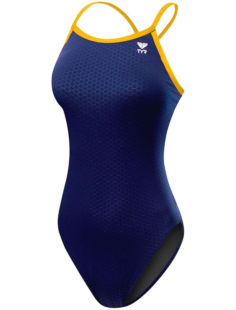 Navy / Yellow Tyr Durafast Elite® Diamondfit Hexa Women's Swimsuit | US-GLYT92371