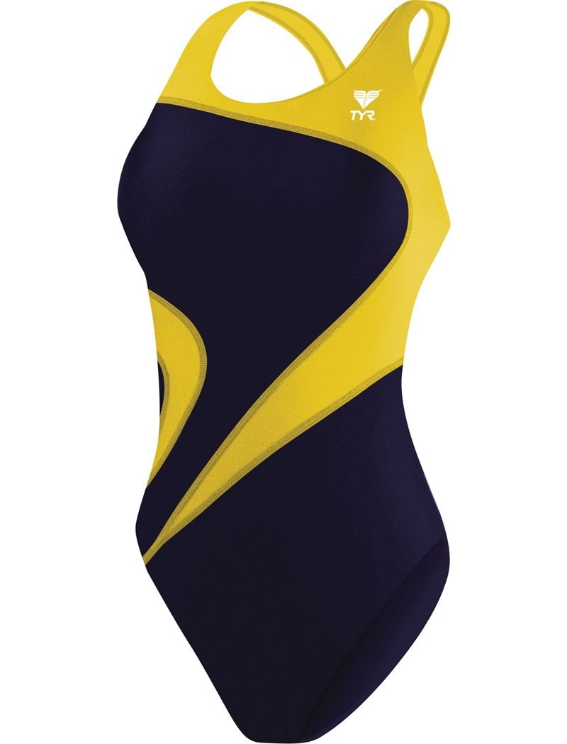 Navy / Yellow Tyr Tyreco™ Maxfit T-splice Women's Swimsuit | US-IDTM94150