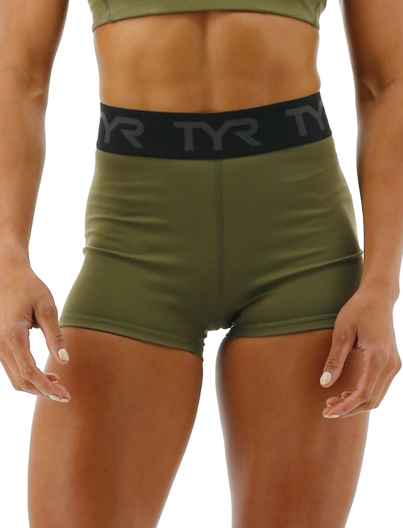 Olive Tyr Base Kinetic™ 2 Mid-rise Logo Women\'s Shorts | US-ZPYJ20983