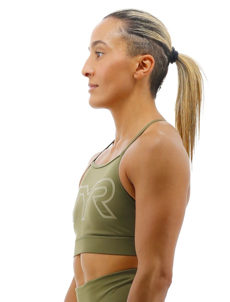 Olive Tyr Base Kinetic™ High Neck Big Logo Women's Sports Bra | US-HPSV31892