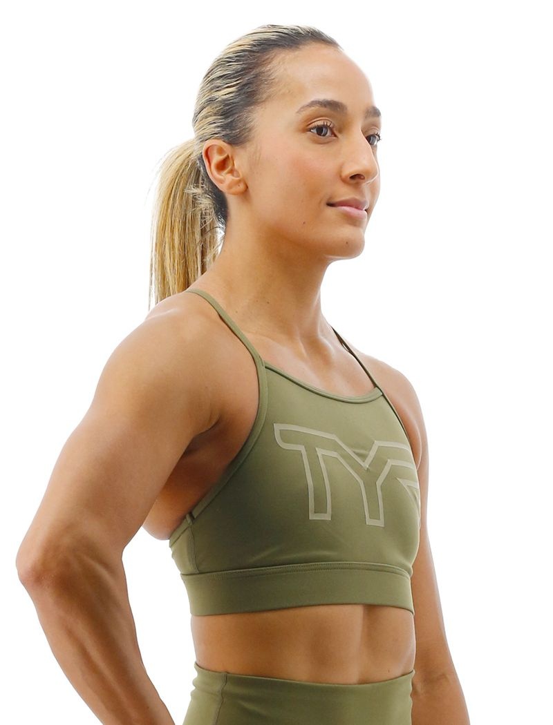 Olive Tyr Base Kinetic™ High Neck Big Logo Women's Sports Bra | US-HPSV31892