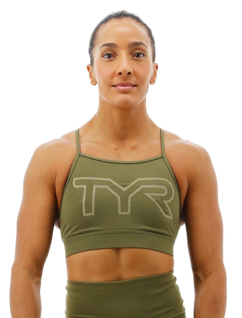 Olive Tyr Base Kinetic™ High Neck Big Logo Women\'s Sports Bra | US-HPSV31892