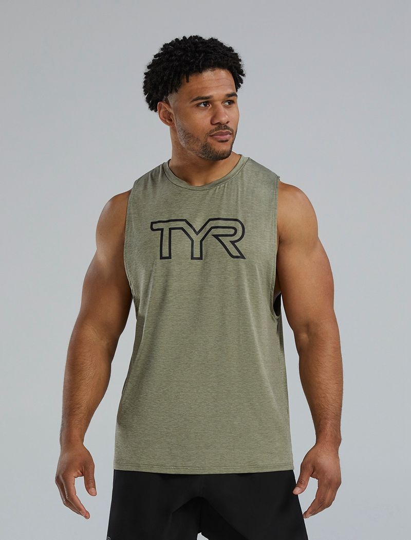 Olive Tyr Climadry™ Big Logo Tech Men\'s Tanks | US-VKPM81526