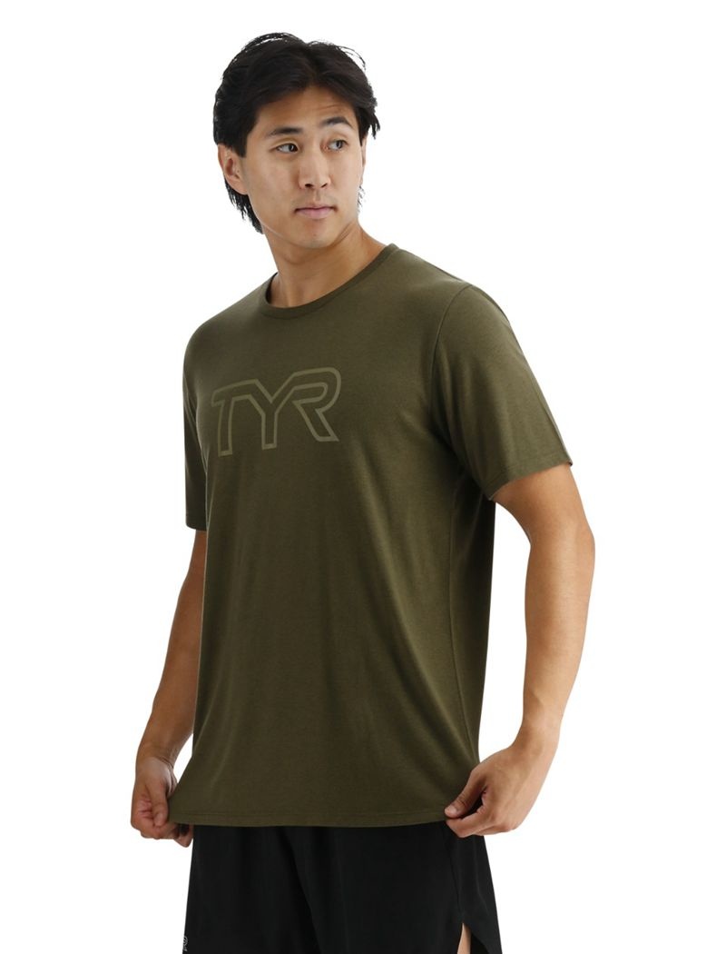 Olive Tyr Ultrasoft Big Logo Tri-blend Tech Men's T-Shirt | US-HAWY45197