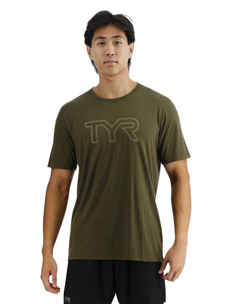 Olive Tyr Ultrasoft Big Logo Tri-blend Tech Men\'s T-Shirt | US-HAWY45197