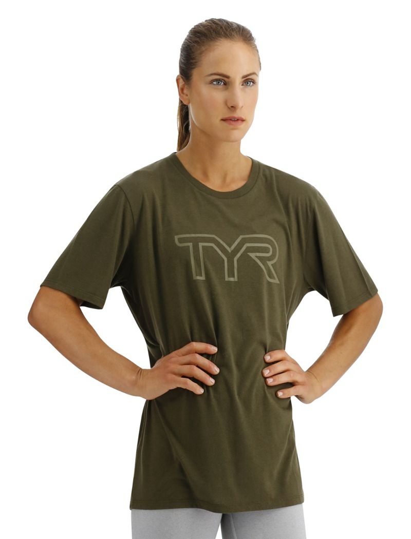 Olive Tyr Ultrasoft Big Logo Tri-blend Tech Women's T-Shirt | US-ANKJ56984