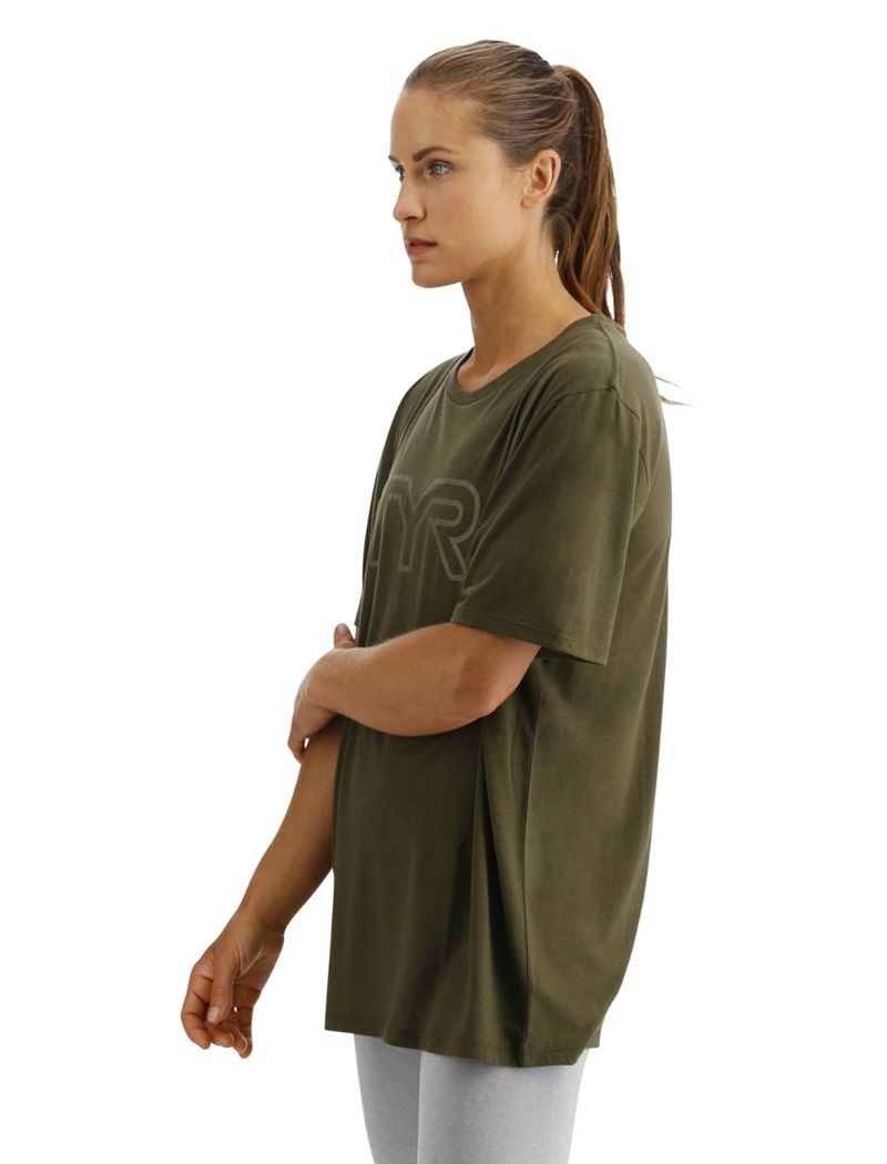 Olive Tyr Ultrasoft Big Logo Tri-blend Tech Women's T-Shirt | US-ANKJ56984