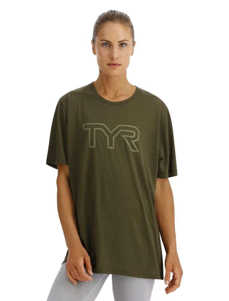 Olive Tyr Ultrasoft Big Logo Tri-blend Tech Women\'s T-Shirt | US-ANKJ56984