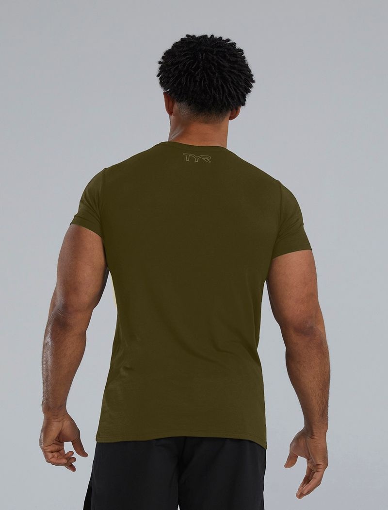 Olive Tyr Ultrasoft Lightweight Tri Blend Tech Men's T-Shirt | US-URJM70431