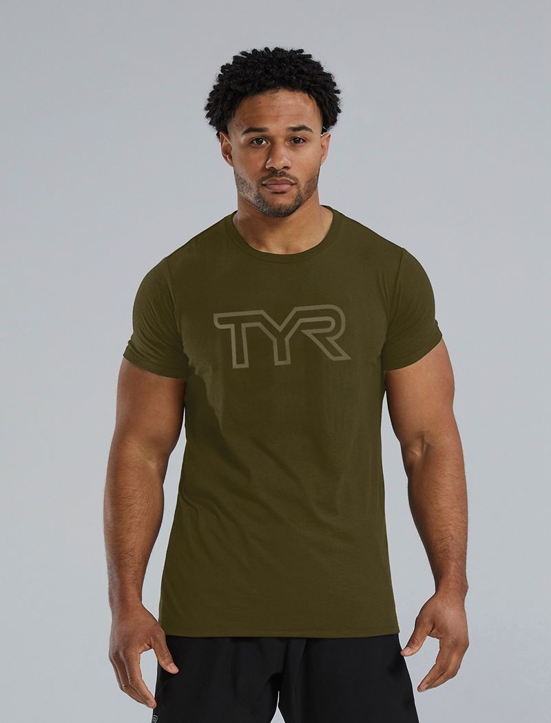 Olive Tyr Ultrasoft Lightweight Tri Blend Tech Men\'s T-Shirt | US-URJM70431