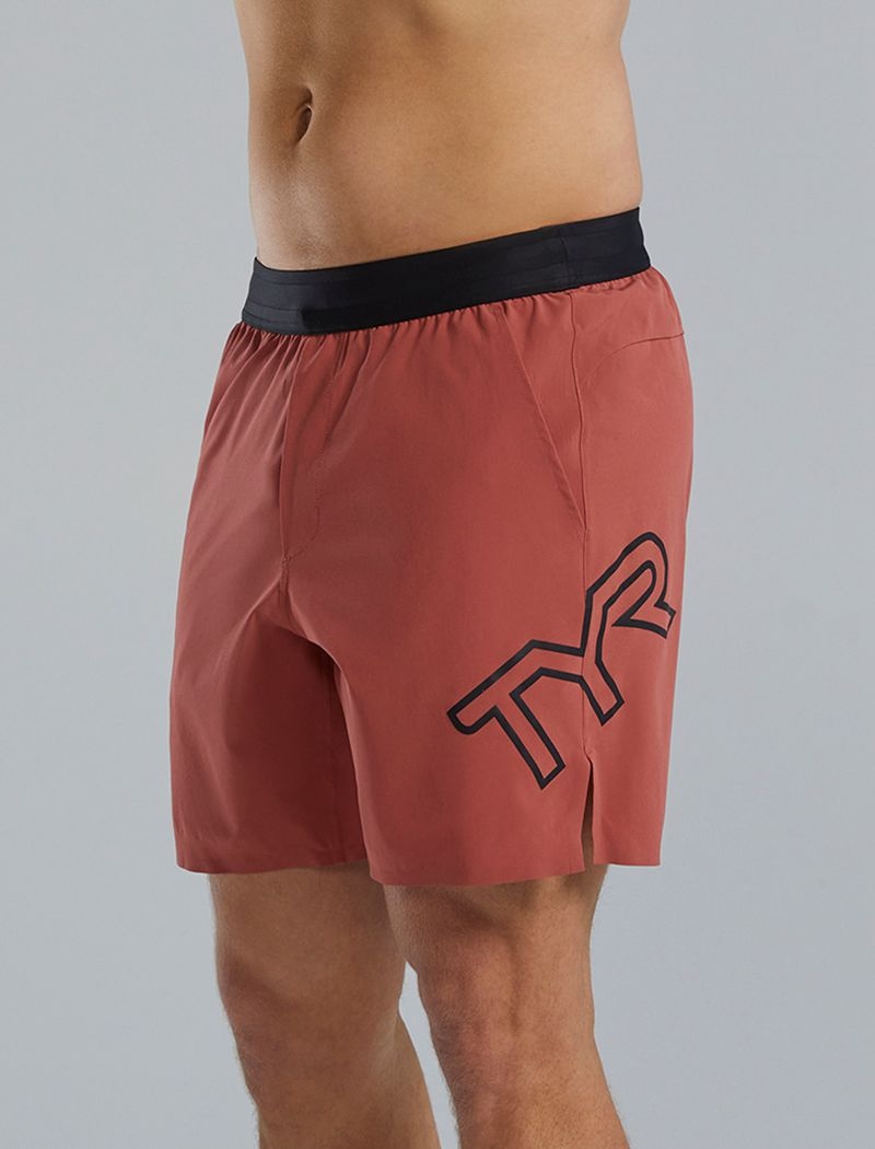 Red Brown Tyr Hydrosphere™ Unlined 7 Unbroken Big Logo Men's Shorts | US-BMTJ12735