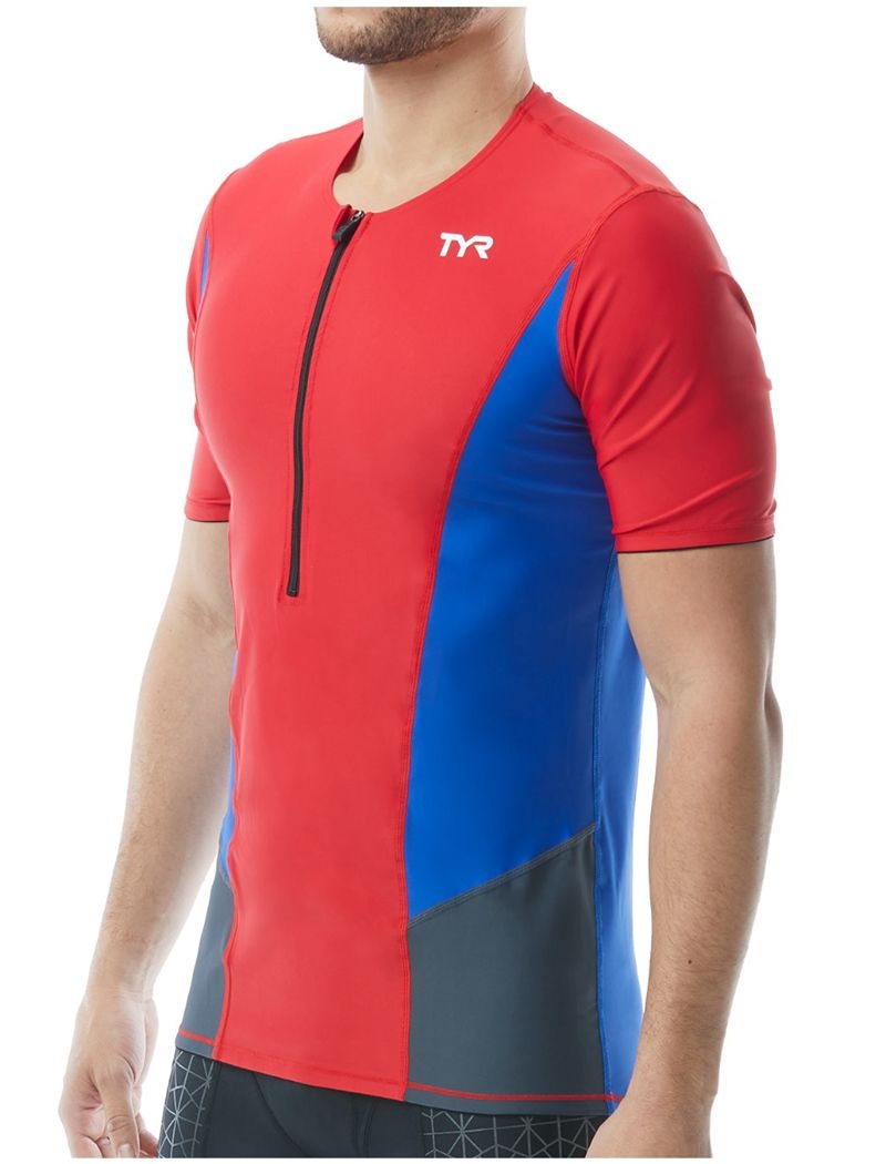 Red / Blue / Grey Tyr Short Sleeve Men\'s Top | US-LHEN56802