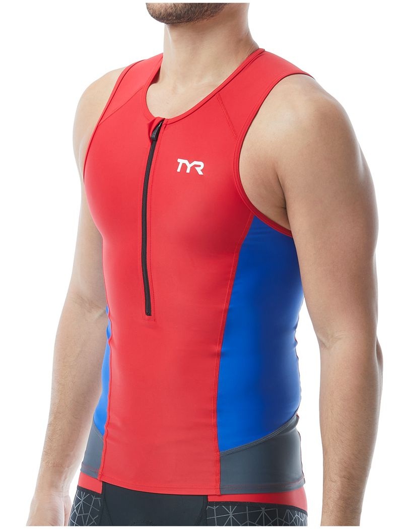 Red / Blue / Grey Tyr Singlet Men\'s Tanks | US-EAMS60495