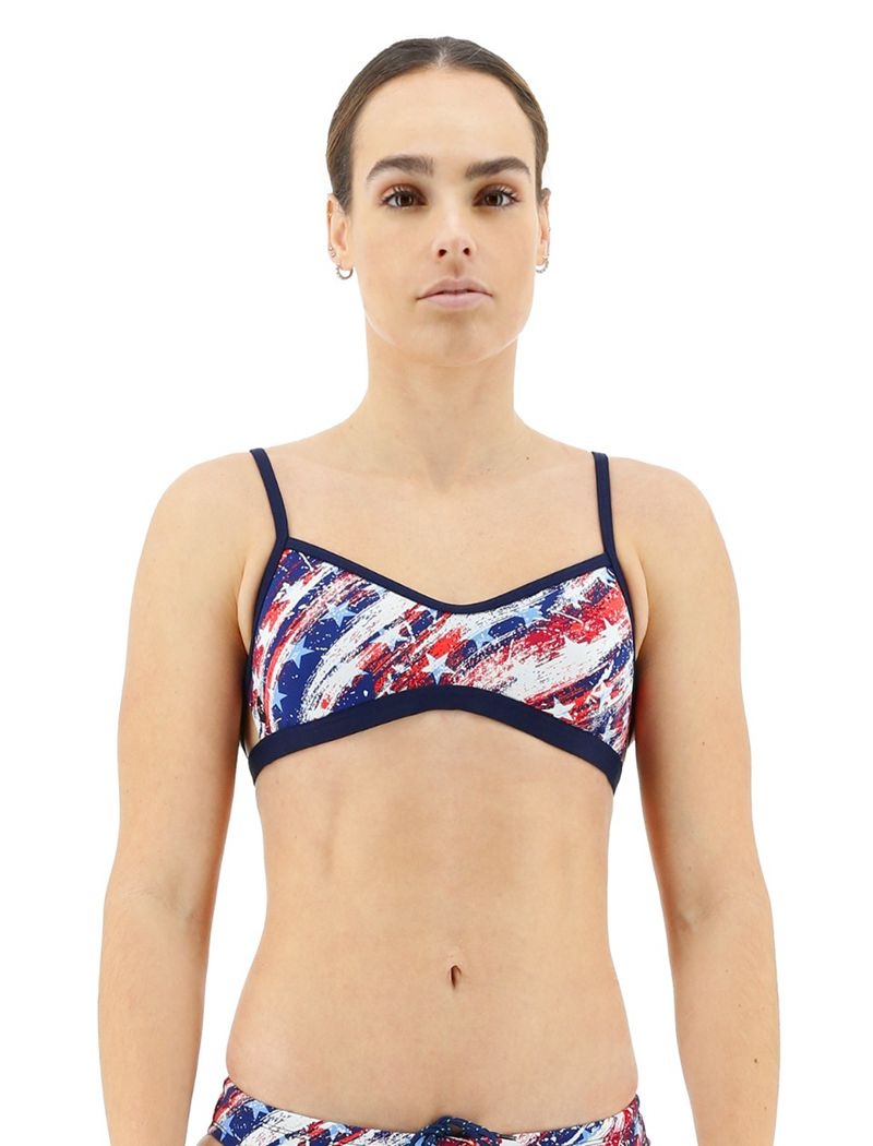 Red / Blue / White Tyr Durafast One® Mojave Tieback Homeland Women\'s Sports Bra | US-JEAN14879