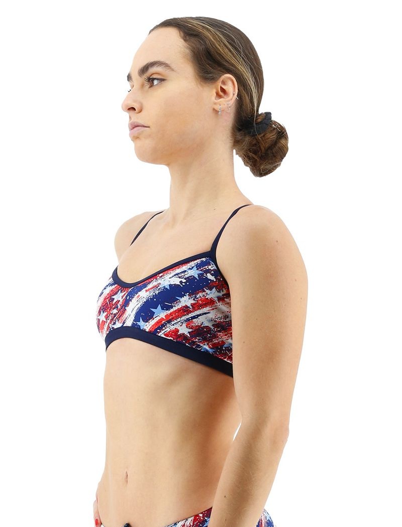 Red / Blue / White Tyr Durafast One® Trinity Homeland Women's Sports Bra | US-LCOV57643