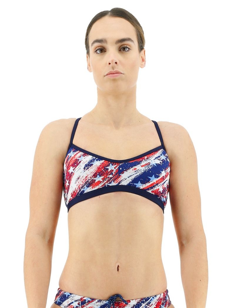 Red / Blue / White Tyr Durafast One® Trinity Homeland Women\'s Sports Bra | US-LCOV57643