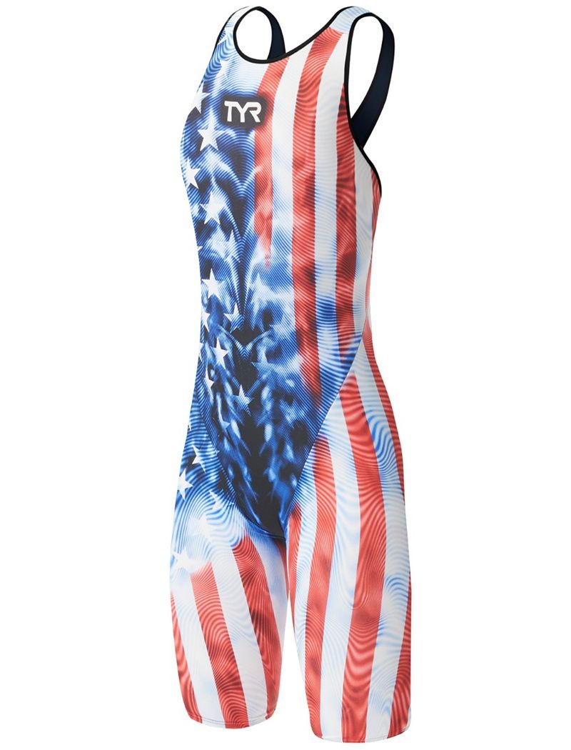 Red / Blue / White Tyr Venzo™ Closed Back Genesis Usa Women's Swimsuit | US-FPTB83904