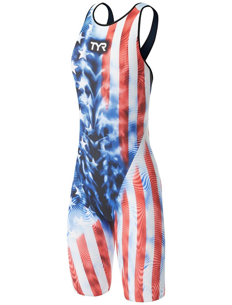 Red / Blue / White Tyr Venzo™ Open Back Genesis Usa Women's Swimsuit | US-KJHN85694