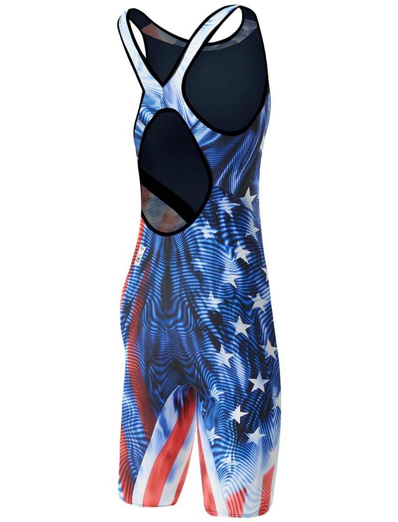 Red / Blue / White Tyr Venzo™ Open Back Genesis Usa Women's Swimsuit | US-KJHN85694