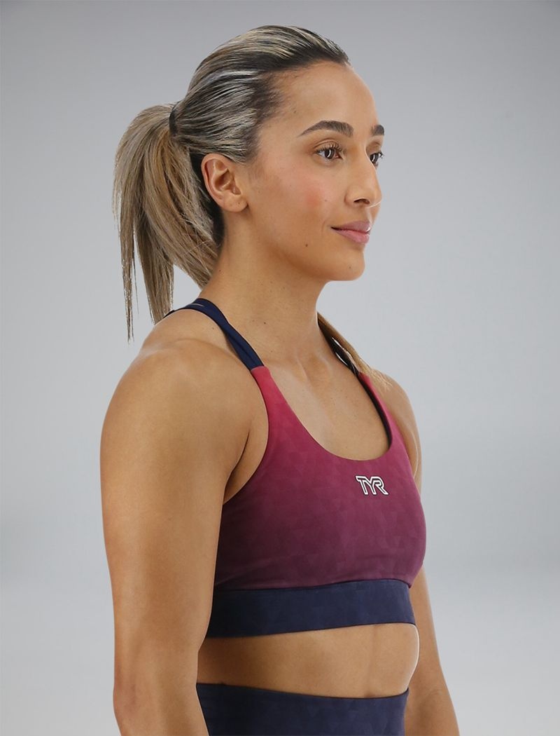 Red / Navy Tyr Base Kinetic™ Dual Strap Women's Sports Bra | US-CTOK18623