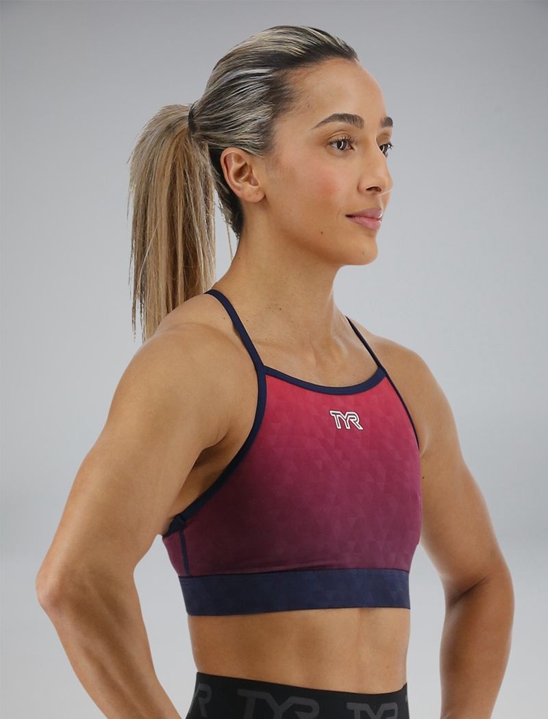 Red / Navy Tyr Base Kinetic™ High Neck Women's Sports Bra | US-EBOA73920