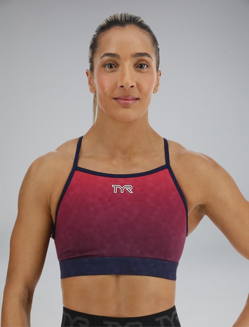 Red / Navy Tyr Base Kinetic™ High Neck Women\'s Sports Bra | US-EBOA73920