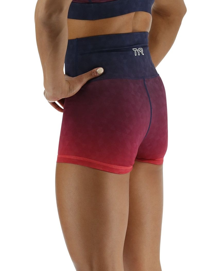 Red / Navy Tyr Base Kinetic™ High-rise 2 Women's Shorts | US-POTR82731