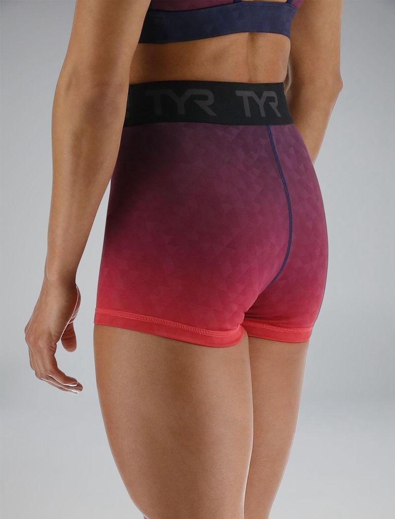 Red / Navy Tyr Base Kinetic™ Mid-rise 2 Logo Women's Shorts | US-MQKI23167