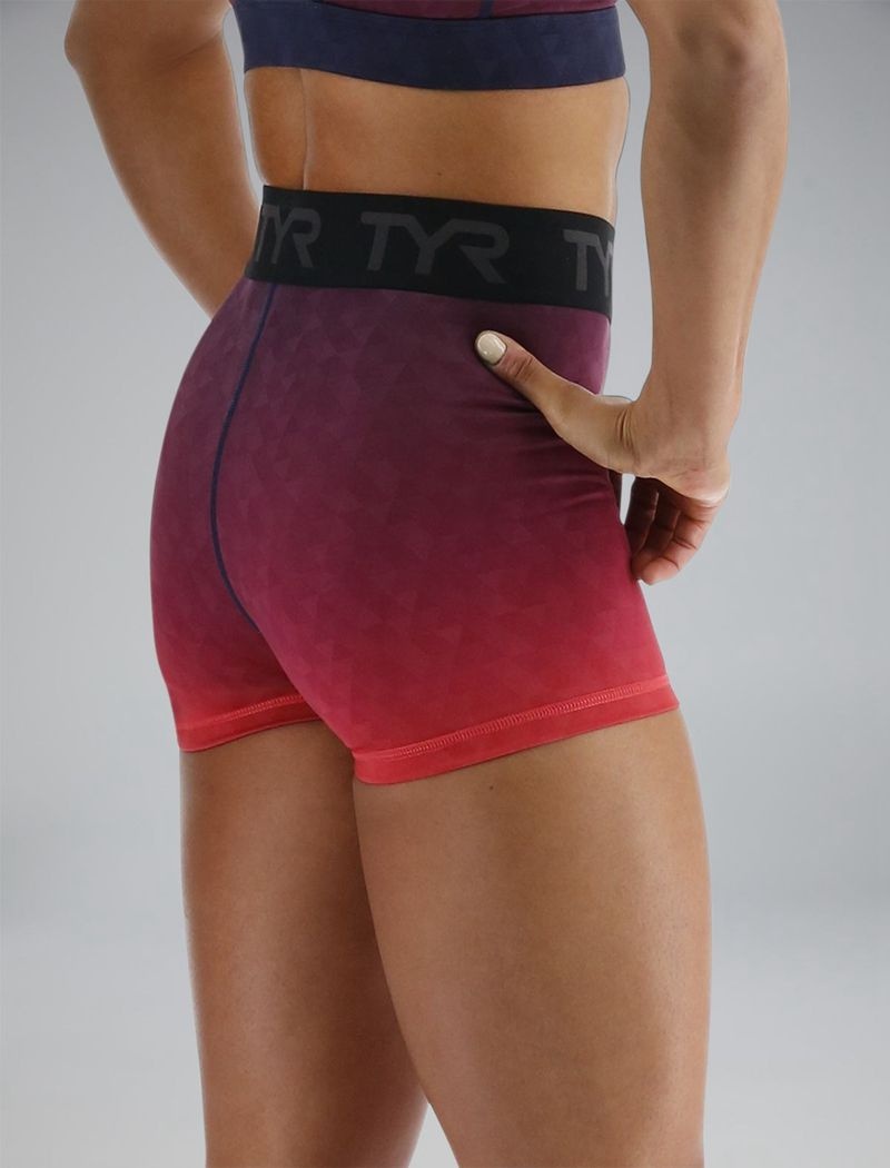 Red / Navy Tyr Base Kinetic™ Mid-rise 2 Logo Women's Shorts | US-MQKI23167