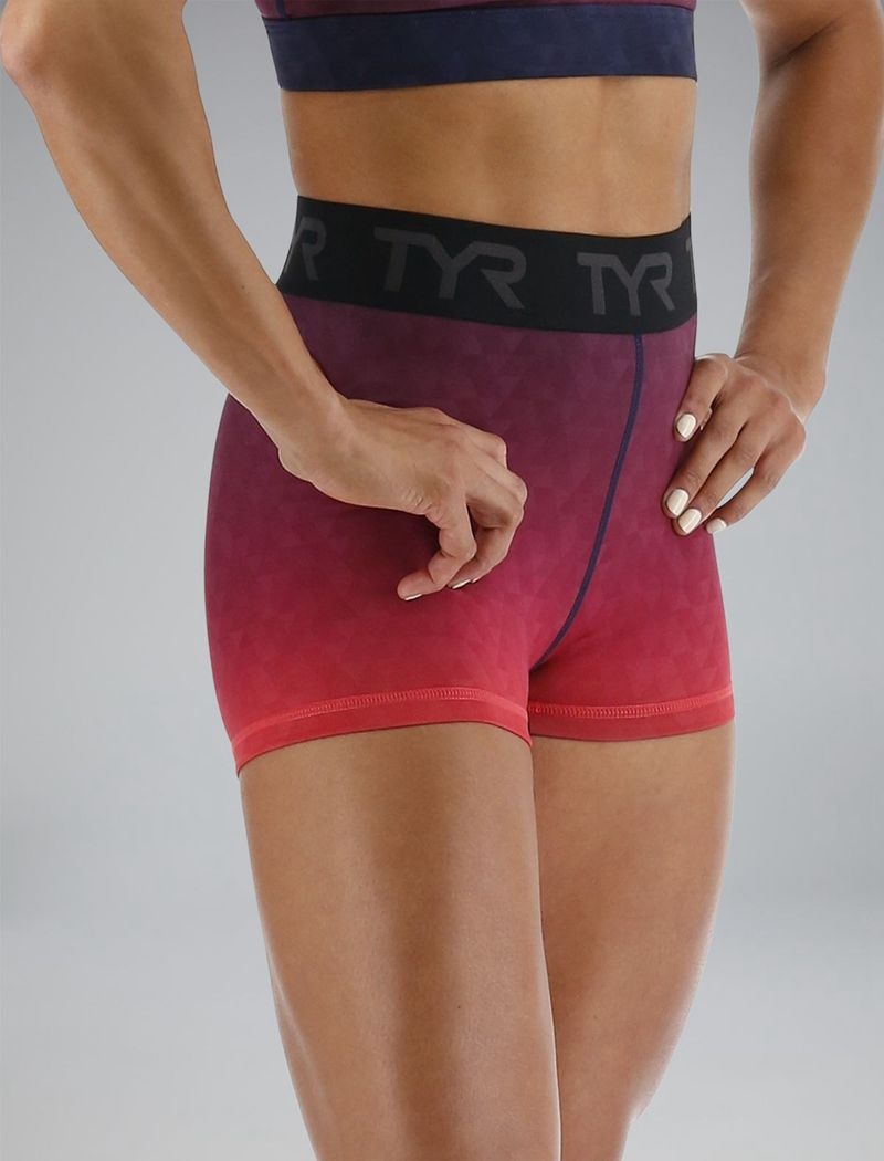 Red / Navy Tyr Base Kinetic™ Mid-rise 2 Logo Women's Shorts | US-MQKI23167